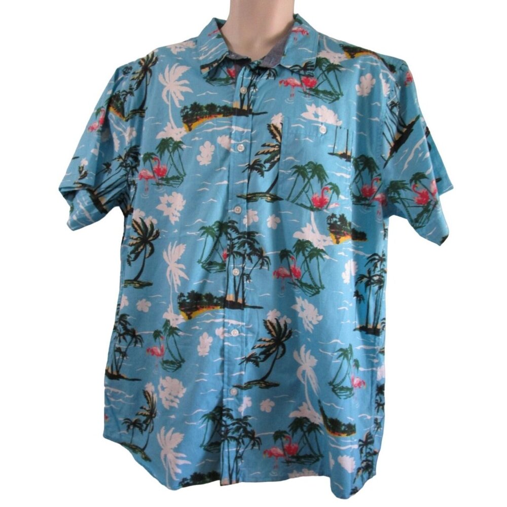 Eighty Eight Platinum XXL Men's Tropical Flamingo Print Button Up Cotton EUC